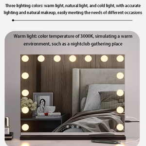 Máy tính để bàn lớn Vanity trang điểm gương phòng ngủ thắp sáng holly gỗ gương với <span class=keywords><strong>Dimmable</strong></span> bóng đèn cho khách sạn cửa hàng đám cưới - Product Image 4