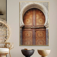 Portes en bois anciennes de style marocain traditionnel, architecture islamique, impressions sur toile huilée vintage encadrées, décoration murale pour salon et maison