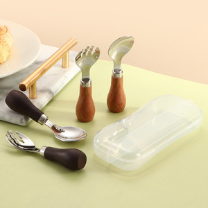 Juego de cuchara y tenedor de acero inoxidable 304, vajilla occidental con mango de imitación de madera, juego de cucharas para alimentación de bebés/niños pequeños - Product Image 2
