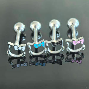 Freya Piercings de <span class=keywords><strong>Langue</strong></span> Mignons en Forme de Chat, Bijoux de <span class=keywords><strong>Piercing</strong></span> Corporel en Acier Inoxydable de Qualité Implantable, Labret et Boucles d'Oreilles Hélix en Forme de Chat pour Filles - Product Image 2