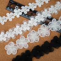Broderie de perles 3D en polyester, dentelle florale, accessoires de décoration pour robe de mariée, rideaux de maison, matériaux vestimentaires