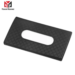 Grid Leather Car Tissue Box Auto Sun Visor Embossing Leather Tissue Case Car Hanging Towel Paper Organizer Napkin Papers Holder