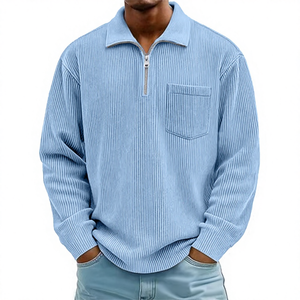 Nouveau pull pour homme, haut décontracté, col montant, fermeture éclair, velours côtelé, <span class=keywords><strong>manches</strong></span> <span class=keywords><strong>longues</strong></span>, <span class=keywords><strong>polo</strong></span> pour homme - Product Image 1
