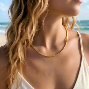 Stainless Steel Round Snake Chain <b>Necklace</b> Electroplated Clavicle Chain Jewelry For Daily Party Wear Yiwu Origin - Product Image 2