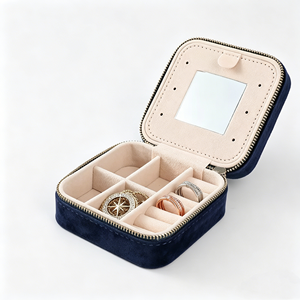 Elegantes estuches de viaje para joyas con cremallera de terciopelo, terciopelo suave de primera calidad, espejo incorporado, para embalaje de regalo de joyería de alta gama. - Product Image 3