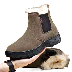 Winter Men's Short <b>Wool</b> Boots Thick Sheepskin Warm Snow Boots Outdoor Non Slip Mid Heel <b>Brown</b> Solid Color - Product Image 3