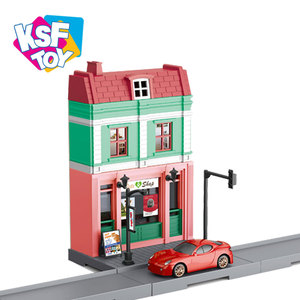 BSCI Européenne boulangerie cabine classique maison blocs bricolage créatifs assemblés jouets éducatifs avec 1:<span class=keywords><strong>64</strong></span> voitures moulé sous pression - Product Image 3