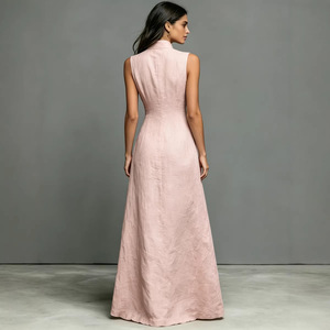 Cross-border for 2026 New <strong>Women</strong> Minimalist Style Polyester Splicing <strong>Summer</strong> Single-breasted Sleeveless <strong>Long</strong> <strong>Dress</strong> - Product Image 2