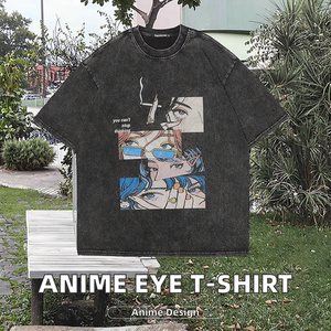 OEM tùy biến bán buôn <span class=keywords><strong>2025</strong></span> Retro đau khổ quá khổ T-Shirt người đàn ông của giản dị Nhật bản phim hoạt hình mắt in hip hop thời trang dạo phố - Product Image 2