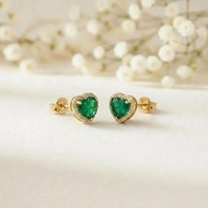 <b>Emerald</b> CZ Heart <b>Stud</b> <b>Earrings</b> In Gold Finish With Green Gemstone Design 925 Sterling Silver Or 18K Gold Filled Minimalist Gift - Product Image 4