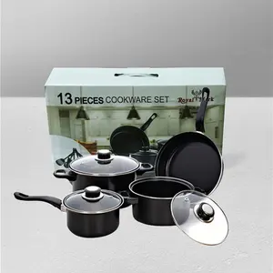 Promotion Cast Iron Pots Non-stick Frying Pan 13 Pieces Metal Non Stick Cookware Set for Gift