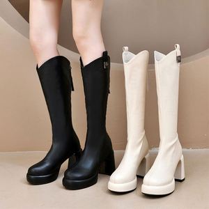 Women's Summer Fashionable Over the Knee <b>Boots</b> with Pointed Toe Metal Fasteners Large Chunky Heels Zipper Closure Easy to Wear - Product Image 1