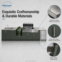 Cuisine extérieure modulaire en acier inoxydable personnalisée avec armoire barbecue, portes vitrées, robinet de service et charnières - Îlot BBQ