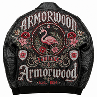 Blouson Bomber Homme Personnalisé en Cuir d'Agneau Gaufré Façon Autruche avec Broderie Appliquée de Luxe et Strass – Vêtement d'extérieur en Cuir Véritable Sur Mesure