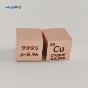 99.95% High Purity Mirror polished Copper Element Cube 10mm Metal Density Cubes Carved Element Periodic Table Cube