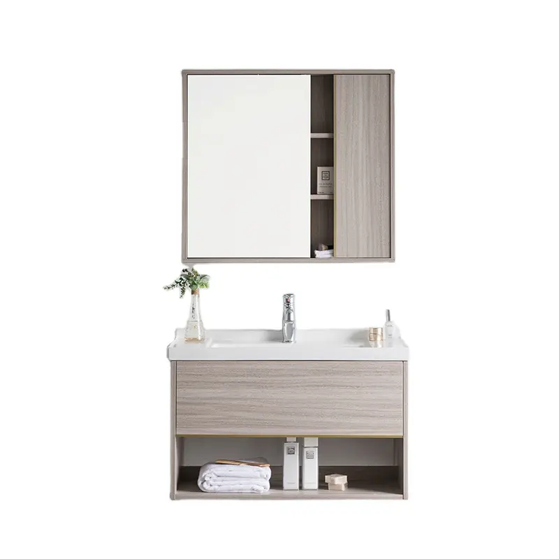 plywood wall mounted modern hotel bathroom vanity furniture set mirror cabinets