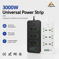 Multiprise universelle 3000W avec 6 prises universelles, 4 USB-A et 2 USB-C, disponible avec cordon d'alimentation UK, EU ou US, OEM ODM