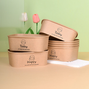 Eco <b>Disposable</b> Paper Salad <b>Bowls</b> Package Food Box Kraft Rectangular Containers Take Away Food Container for Cake Packaging - Product Image 2