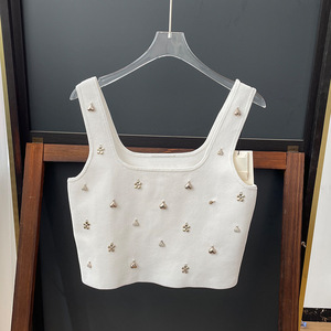 Sandro Dress <span class=keywords><strong>donna</strong></span> primavera/estate Design bianco francese Set due pezzi gilet Sexy senza maniche con gonna a trapezio Set - Product Image 4