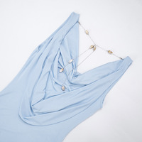 Viviblook D25DS585 – Nouvelle Robe Mini Moulante Sexy pour Femme, Été, Couleur Unie, Col Halter, Décoration Chaîne, Sans Manches, Grand Dos Nu, Taille Élastique