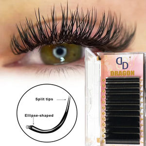 Dragon Matte Black Flat Classic Lashes 0,20 Split Tip Lashes Elipse Flat Eyelash Extension C/D Curl Super Soft Individual - Product Image 1
