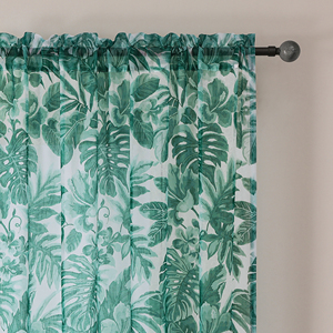 OWENIE Tissu Voile Imprimé Feuilles Vertes 100% Polyester avec Oeillets pour Rideau Moderne de Salon/Chambre - Product Image 2