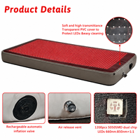 Lit gonflable de luminothérapie rouge intégrale 130W, tapis de thérapie LED 660nm 850nm, lit de récupération infrarouge proche pour spa à domicile et bien-être