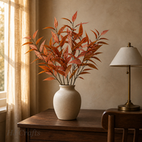 Branche coupée de 100 cm en faux tronc d'arbre d'automne écologique et durable, feuilles de couleur sienne brûlée, pour vitrine de fleuriste, centre de table à l'aspect séché