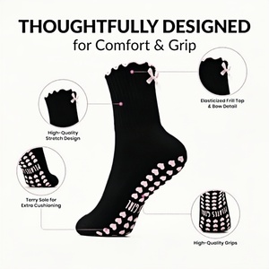 Chaussettes de yoga respirantes antidérapantes à volants pour femmes, logo personnalisé, chaussettes en coton compressif moelleuses avec grip pour le sport - Product Image 2
