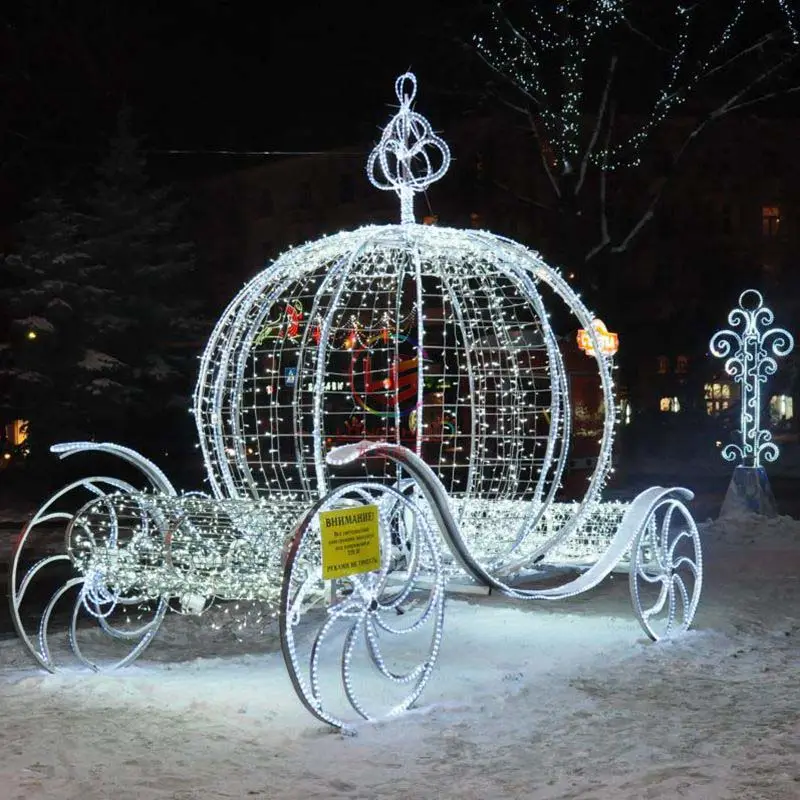 Premium Material Outdoor LED Sculpture Acrylic Sleigh Carriage 3D Motif Lights for park decoration