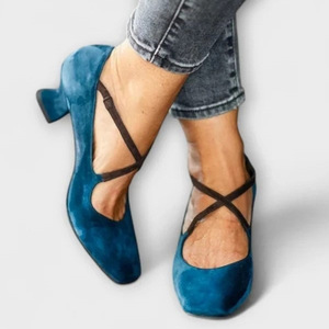 Chaussures Mary Jane vintage en velours pour femmes, OEM ODM, à bride croisée à la cheville, talon carré, bout carré, style rétro, légères, sexy, pour soirée - Product Image 2