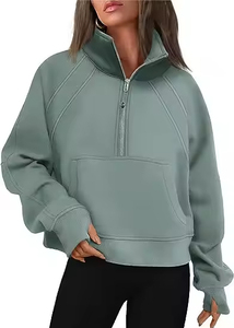 Sweat-shirt Jogger Oversize Court en Coton Polaire Chaud avec Demi-Zip et Patchwork Personnalisé – Vente en Gros - Product Image 4