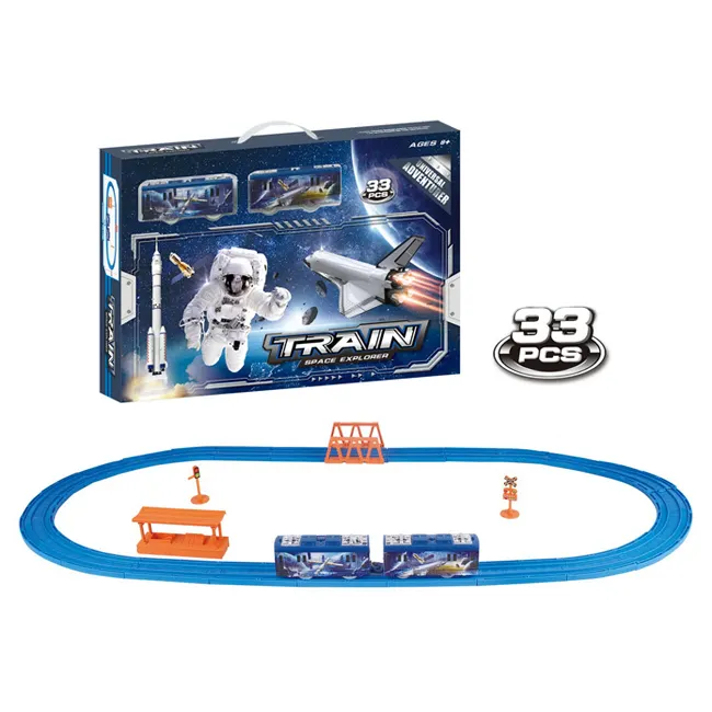 Nhựa giáo dục theo dõi trò chơi điện không gian Train Set đồ chơi 33pcs DIY lắp ráp đường sắt Train bài hát đồ chơi