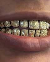 Grillz dentaire Hip Hop personnalisé en Argent S925, ensemble complet, texture diamantée, surface brossée et taillée, pour dents supérieures et inférieures
