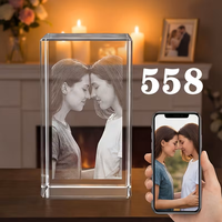 Cube de cristal vierge en gros pour gravure laser 3D, bloc de verre transparent avec base lumineuse LED, cadeau souvenir