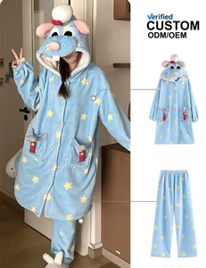 Ensemble de pyjama unisexe en flanelle épaisse bleu pour <span class=keywords><strong>couple</strong></span>, 2 pièces, style chef, idéal pour l'extérieur, cadeau parfait, vente en gros IM131-W - Product Image 1