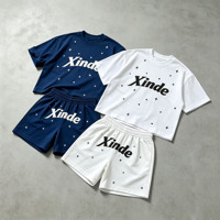Ensembles de shorts 2 pièces et ensembles de t-shirts pour hommes, personnalisés OEM&ODM, avec impression en relief, délavé à l'acide vintage, streetwear, impression sérigraphique et strass