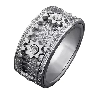 2024 Creative Diamonds Ring Rotatable Gear Anxiety Ring Jewelry For Women Men