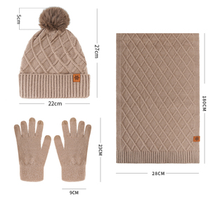 <span class=keywords><strong>Cappello</strong></span> con pompon in maglia a cavo caldo <span class=keywords><strong>e</strong></span> <span class=keywords><strong>sciarpa</strong></span> con motivo a diamanti morbidi <span class=keywords><strong>e</strong></span> guanti elasticizzati accessori invernali set di cappelli <span class=keywords><strong>e</strong></span> guanti - Product Image 2