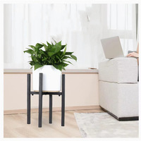 Pot de fleurs rond décoratif moderne en céramique émaillée personnalisable pour plantes succulentes avec support en fer, facile à nettoyer