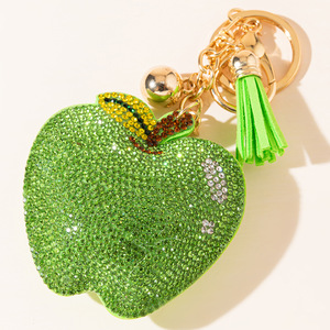 Crystal Rhinestone Korean Velvet Apple Shaped Keychain Gift Creative Tassel Jewelry Handbag Keychain Charm Decoration