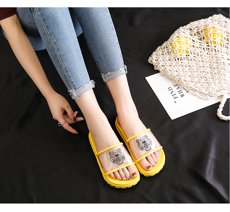 OEM Transparent Tiger Head EVA Slippers Couple Non-slip Soft Sole Home Slippers Women