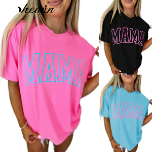 <span class=keywords><strong>Dear</strong></span>-Lover, venta al por mayor, camiseta transpirable de punto de verano informal de alta calidad para mujer, camiseta gráfica con letras <span class=keywords><strong>MAMA</strong></span>, ajuste holgado, envío aéreo - Product Image 1