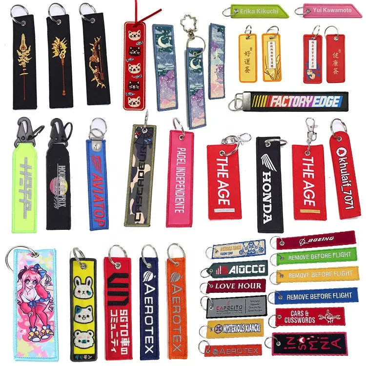 Custom Logo Letter Woven Tags Car Motorcycle Key Chain Embroidered Keychain Anime Key Tag