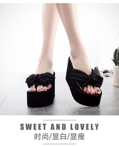 Delle Signore Delle donne di Bowknot Casuale A Strisce Rosso Nero Tallone di Cuneo Della Piattaforma Degli Alti Talloni Sandali Da Spiaggia Sandalo Flip Flop <span class=keywords><strong>Scarpe</strong></span> - Product Image 6