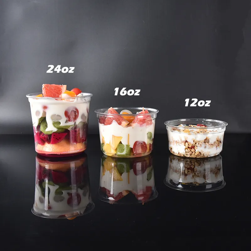 Lesui çevre dostu temizle tek kullanımlık meyve kremi yüzlü pasta kutusu PET plastik bardaklar kapaklı