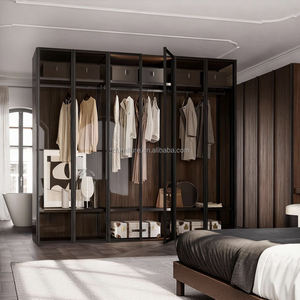 Luxury Cupboards Custom Wooden Combination Furniture Modern Gray Door <b>Glass</b> Door Walk in Closet Wardrobes with <b>Desk</b> - Product Image 5