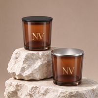 Ventes en gros de pots à bougies en verre ambré de luxe avec couvercles 220/315/420 ml, contenants cylindriques ronds pour la décoration de Noël à la maison