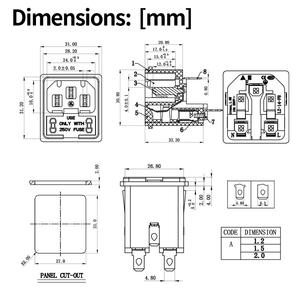 Разъем для розетки переменного тока LANZMFG IEC C14 с двойным предохранителем 4,8 мм/6,3 мм, фиксирующий защелкивающийся разъем или фланец 10A 250V A.C. - Product Image 6