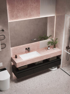 Customized light luxury rock slab integrated ceramic basin intelligent lighting <b>mirror</b> <b>wall</b> mounted bathroom cabinet - Product Image 4